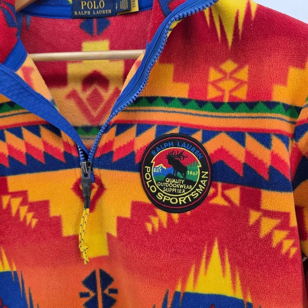 Polo Ralph Lauren Sportsman Southwestern Aztec Fleece Quarter Zip Pullover S